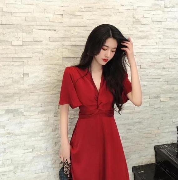 法式蝴蝶結紅裙
