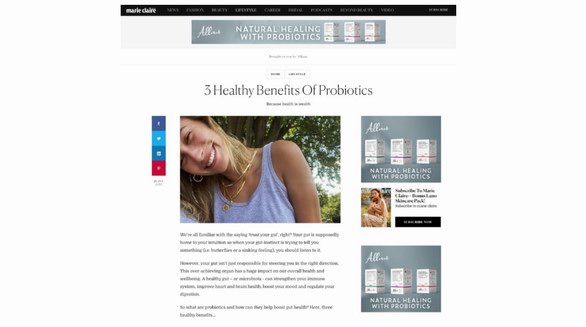 Alliaus益生菌榮登國際時(shí)尚健康雜志《嘉人》熱門推薦